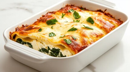 Wall Mural - Delicious Spinach and Ricotta Lasagna in White Dish