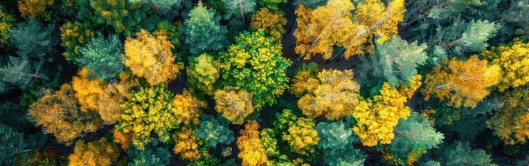 Wall Mural - A forest with many trees in various shades of green and yellow