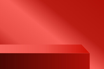 Wall Mural - the corner of the red table with light shining down, blank red product studio background, stage, pod