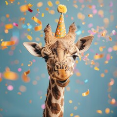 Funny Party. Giraffe Hat Celebration for Birthday with Silly Animal Face