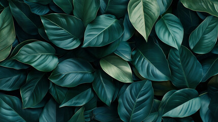 Dark green leaf background, natural green leaves used as nature wallpaper or tropical leaf cover.