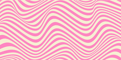 Poster - Abstract horizontal background with colorful waves. Trendy vector illustration in style retro 60s, 70s. Pink and beige colors