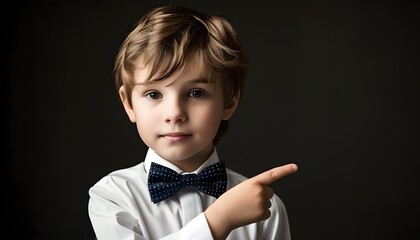 Wall Mural - Stylish Young Boy with Bow Tie Gesturing to the Side