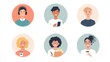 © Who is Santi - a set of illustrated avatars in circular frames showcasing diverse online coaches and mentors. One coach wears a headset holding a notepad, another has short straight hair