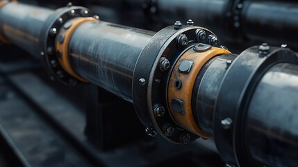 Canvas Print - Close-up of Industrial Steel Pipe with Yellow Band