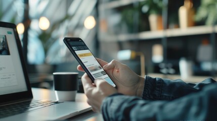 Poster - Person Using Smartphone in Cafe