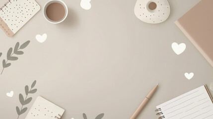 clean empty background for text, stylish office supplies on table, pen, pencil, paper, beige, white, copy space, blank, mockup, layout, write, letter, school, office, drawing, backdrop, design