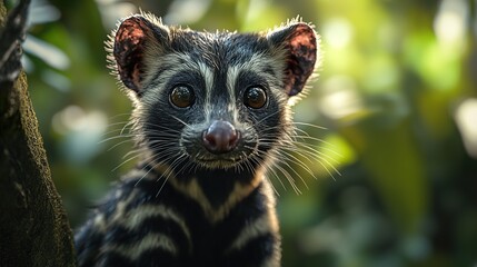 Wall Mural - Close-up Portrait of a Cute Striped Animal in the Forest