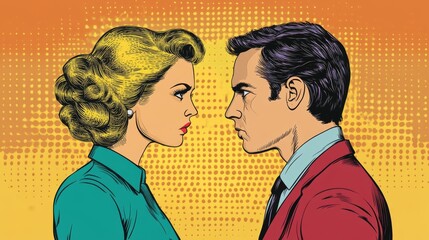 man vs woman, confrontation and competition. Gender inequality and the fight against stereotypes. Pop art retro vector illustration