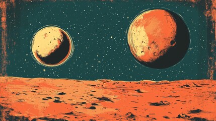 Wall Mural - Mars earth and moon, planets of the solar system. Pop art retro vector illustration comic cartoon vintage kitsch drawing