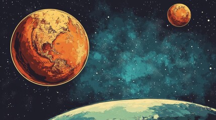 Wall Mural - Mars earth and moon, planets of the solar system. Pop art retro vector illustration comic cartoon vintage kitsch drawing