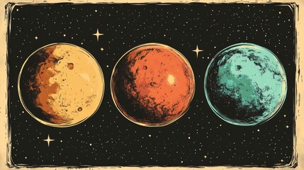 Wall Mural - Mars earth and moon, planets of the solar system. Pop art retro vector illustration comic cartoon vintage kitsch drawing