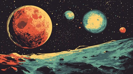Wall Mural - Mars earth and moon, planets of the solar system. Pop art retro vector illustration comic cartoon vintage kitsch drawing