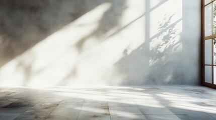 Minimal white textured wall with soft sunlight shining, creating a clean and smooth modern contemporary look. Perfect for minimalist interior design concepts, emphasizing simplicity and natural light.