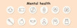© Кирилл Макаров - Mental health set icon. Lotus, sleep, yin-yang, smartwatch with heart, wellness kit, brain with yin-yang, toothbrush, apple, heart with muscles, candle, head with circuits, medicine bottle.