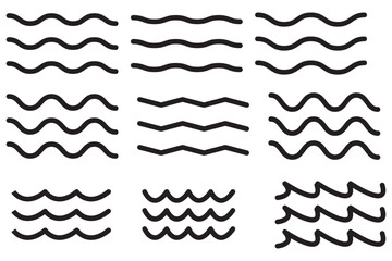 Wall Mural - Water wave, sea wave set. Zigzag line. Water logo, symbol vector collection.
