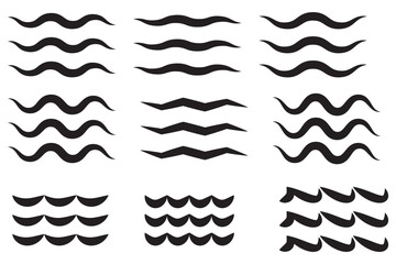 Wall Mural - Water wave, sea wave set. Zigzag line. Water logo, symbol vector collection.