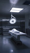 © Saran - Sterile Morgue Environment with Metal Table and Covered Body Under Examination Light