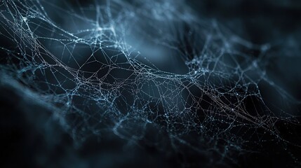 Close-up of a spider web with morning dew.