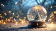 © lapeepon - Winter wonderland snow globe with warm lights and falling snowflakes, snow globe, snow, winter, lights, magical, cozy