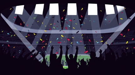 Stadium filled with load fans cheering and throwing confetti during a thrilling sports game generative ai sports Illustration