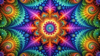 Digitally created intricate fractal design with vibrant colors, fractal, background, abstract, geometric, digital, pattern