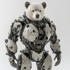 Bear in robot futuristic costume standing like a man. Happy Christmas and New Year holidays	