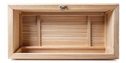 Open wooden box with part of a blind inside , wooden box, blind, window treatment, home decor, interior design