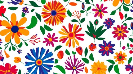 The seamless floral pattern is vibrantly colored with colorful decorative elements