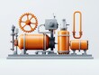 © Tasaneewalai - Precision Industrial Machine in Orange and Grey - Macro View of Gears, Tanks, and Pipes on White Background - Technical Illustration Design Concept