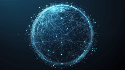 Wall Mural - abstract sphere of glowing lines and points on dark blue background.