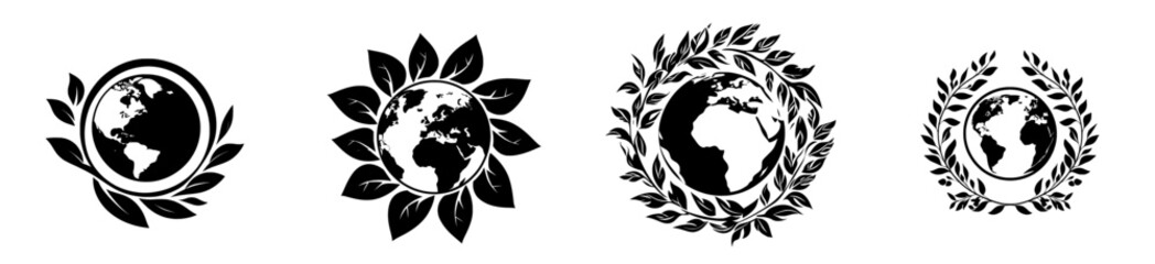 Ecological and environmental icons for earth day. World environmental day badge with black and white background, earth day concept on a white background.