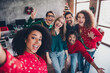© deagreez - Photo of cheerful young people colleagues take selfie photo smile cozy christmas party decor spacious office indoors
