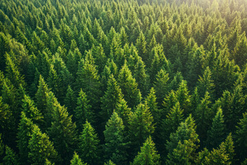 Aerial view of a nordic pines forest.