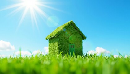 Green Eco House in Sunlit Field