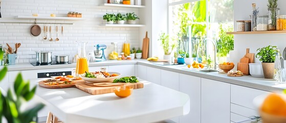 Sticker - Modern Kitchen Interior with Breakfast Food.