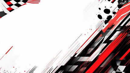 Poster - Abstract racing background with checkered flag, red and black lines, and white space for text.