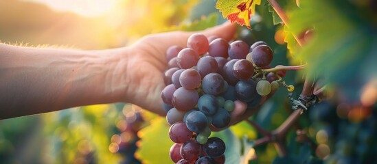 Wall Mural - Grapes Harvest Under the Golden Sunset