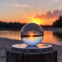 Lensball Sunset Reflection by Lake