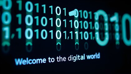 Wall Mural - Digital binary data on computer screen. Abstract information technology background. Digital binary code matrix background.