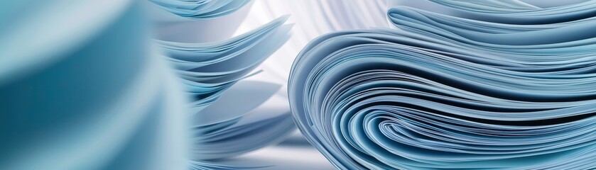 Soft blue paper waves create a serene and calming background, perfect for illustrating creativity or tranquility.,3d illustration