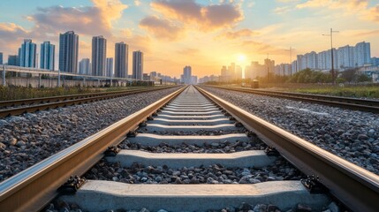 Poster - perspective of railway track forward to building in city