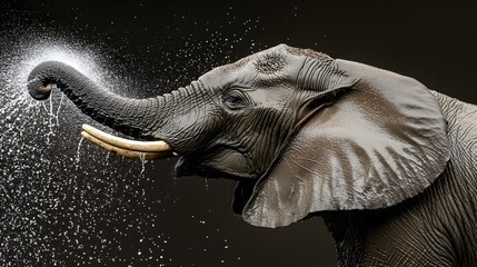 Wall Mural - Majestic Elephant Spraying Water in the Wild