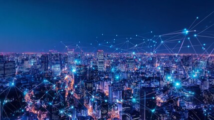 Poster - Smart city and communication network concept. 5G. IoT (Internet of Things). Telecommunication.