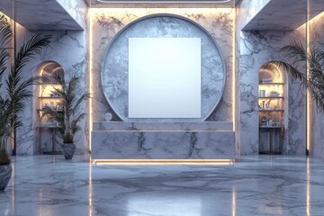 Wall Mural - Modern Marble Interior with Blank Canvas and Subtle Lighting