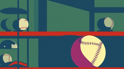 Wall Mural - A vintage baseball inside a sports memorabilia display sports Illustration