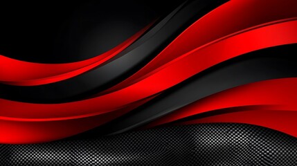 Wall Mural - Abstract background with black and red wavy lines on a metallic surface.