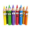 © Kamonwan - A collection of colorful cartoon pencils displaying various expressive faces, perfect for art and education themes., isolated on a transparent background.