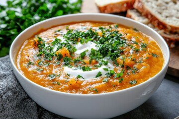 Wall Mural - Creamy Pumpkin Soup with Parsley and Sour Cream