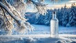 © lapeepon - Clear vodka bottle in snowy winter setting with frosty branches, symbolizing purity and coldness, vodka, bottle, clear, winter